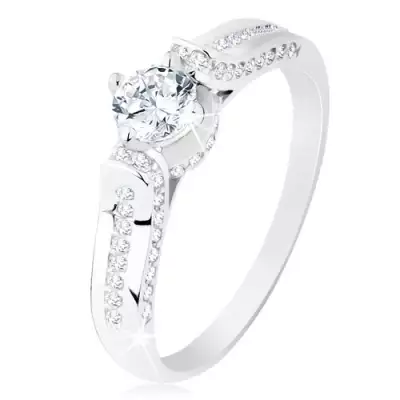 Ezüst gyűrű 925, átlátszó cirkóniás vonal, kerek cirkónia a díszes foglalatban - Nagyság_ 61