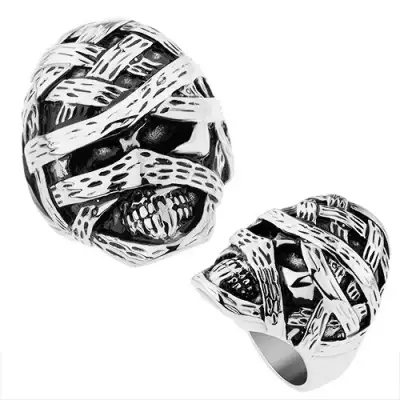 Masszív gyűrű 316L acélból, fényes és patinált felszín, domború múmia - Nagyság_ 66