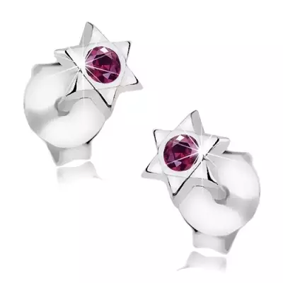 925 ezüst fülbevaló, fényes Dávid csillag, lila Swarovski kristály