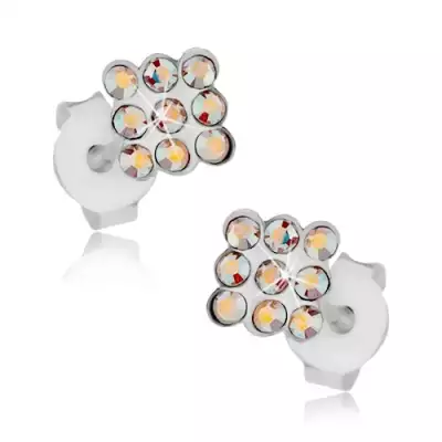 Fülbevaló 925 ezüstből, csillogó négyzet szivárvány színű Swarovski kristályokból