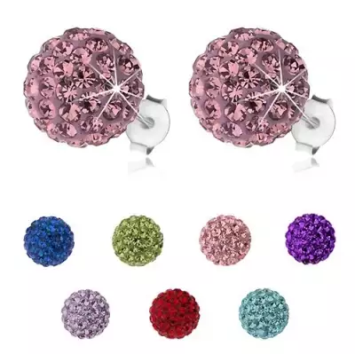 925 ezüst fülbevaló, csillogó golyók Preciosa kristályból, 10 mm - Szín: Tanzanit