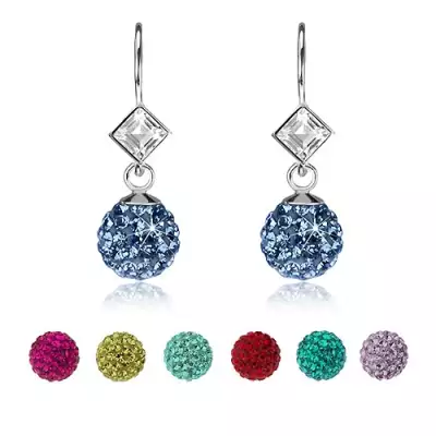 Fülbevaló 925 ezüstből, átlátszó Swarovski kristály, színes csillogó golyók - Szín: Fuksziaszín