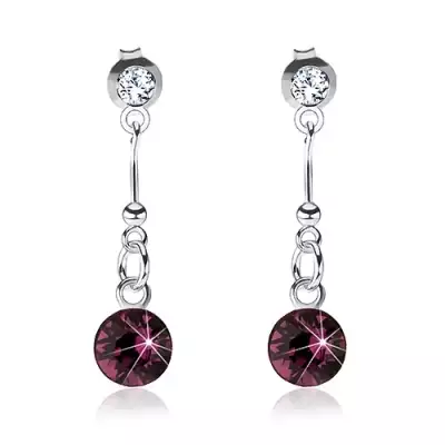 925 ezüst fülbevaló, átlátszó és lila Swarovski kristály, beszúrós