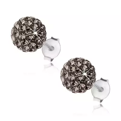 925 ezüst fülbevaló, csillogó golyó, acélszürke Preciosa kristály, 8 mm