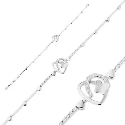 925 ezüst karkötő, szabálytalan szív körvonal, pillangó, átlátszó cirkóniák