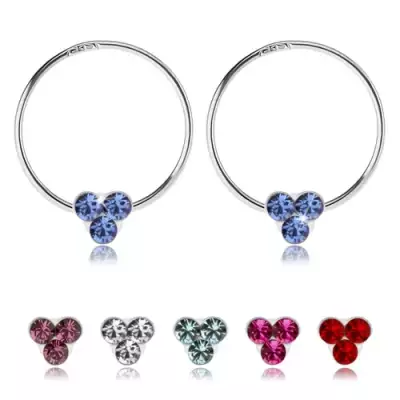 Fülbevaló 925 ezüstből, vékony karika, három Swarovski kristály, különböző színek - Szín: Átlátszó