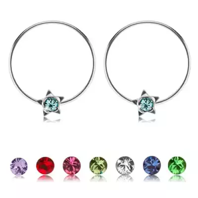 925 ezüst fülbevaló, csillag színes Swarovski kristállyal - Szín: Világoszöld