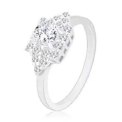 Eljegyzési gyűrű 925 ezüstből, csillogó négyzet, kis háromszögek - Nagyság_ 49