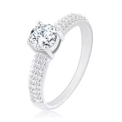 925 ezüst gyűrű, cirkóniás sávok a szárakon, kör alakú cirkónia - Nagyság_ 65