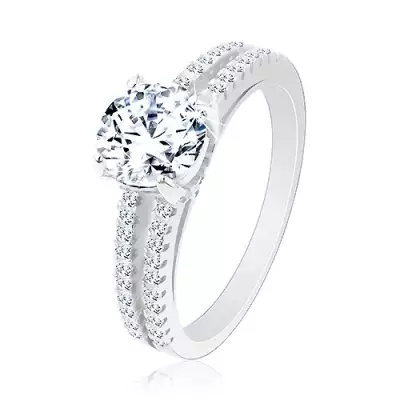 925 ezüst eljegyzési gyűrű, kettéváló szárak, cirkónia kő - Nagyság_ 57