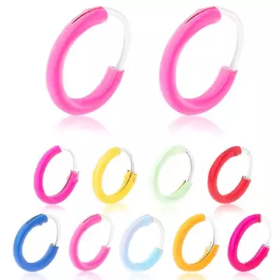 Fülbevaló 925 ezüstből, vékony fénymázas karika, pasztell színek, 8 mm - Szín: Narancssárga 