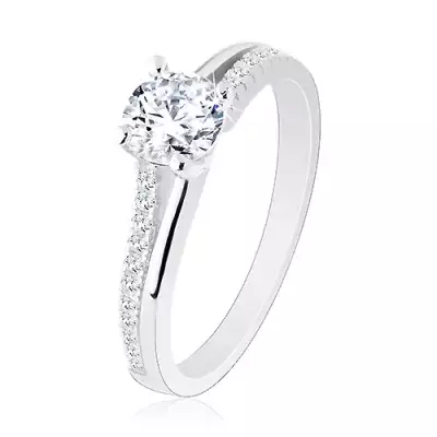 925 ezüst gyűrű, szétválasztott szárak csillogó rész, átlátszó cirkónia - Nagyság_ 53