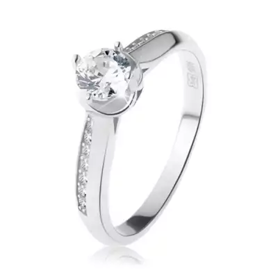 Eljegyzési gyűrű, 925 ezüst, lekerekített szárak, átlátszó cirkónia - Nagyság_ 62