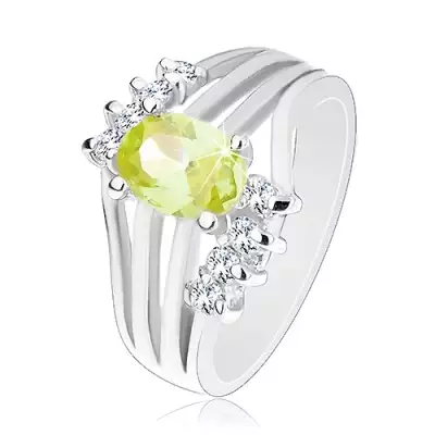 Csillogó gyűrű ezüst árnyalatban, színes ovális cirkóniák, fényes sávok, átlátszó cirkóniák - Nagyság_ 53, Szín: Átlátszó