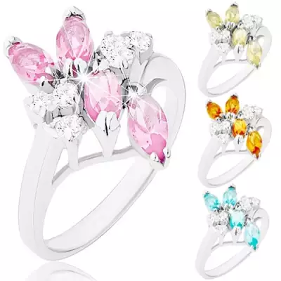 Fényes gyűrű, keskeny ezüst szín, színes szem és átlátszó cirkóniák - Nagyság_ 52, Szín: Narancssárga 