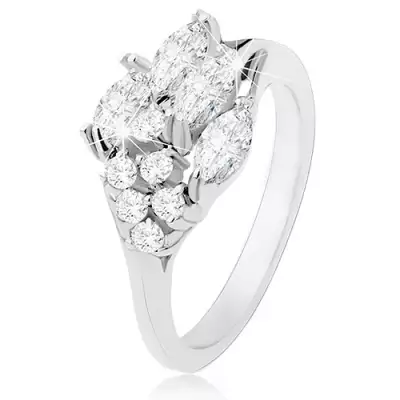 Gyűrű szem és kerek átlátszó cirkóniákkal, fényes szárak - Nagyság_ 58