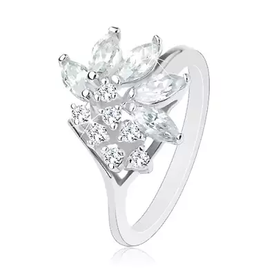 Gyűrű ezüst színben, átlátszó cirkóniák, fényes szárak - Nagyság_ 53