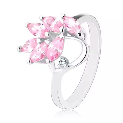 Csillogó ezüst színű gyűrű, rózsaszín szem ágacska - Nagyság_ 54