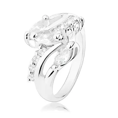 Gyűrű ezüst árnyalatban, kerek és szem alakú átlátszó cirkóniás vonal - Nagyság_ 49