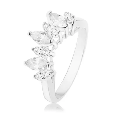 Ezüst színű gyűrű, átlátszó cirkóniás szem, fényes szárak - Nagyság_ 60