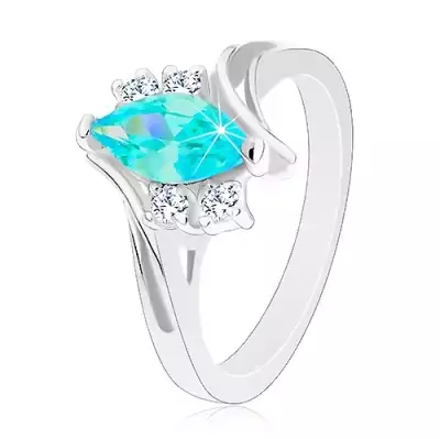 Fényes gyűrű bevágásokkal, akvamarinkék szem, kettős átlátszó cirkóniák - Nagyság_ 51