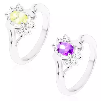 Gyűrű ívelt szárakkal, csiszolt ovális, cirkóniás és fényes ívek - Nagyság_ 52, Szín: Zöld