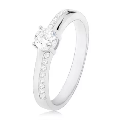 925 ezüst gyűrű, kerek átlátszó cirkónia, csillogó vonalak a szárakon - Nagyság_ 50