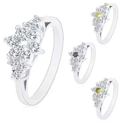 Ezüst színű gyűrű, csillogó cirkóniás virág színes középpel - Nagyság_ 52, Szín: Világoszöld