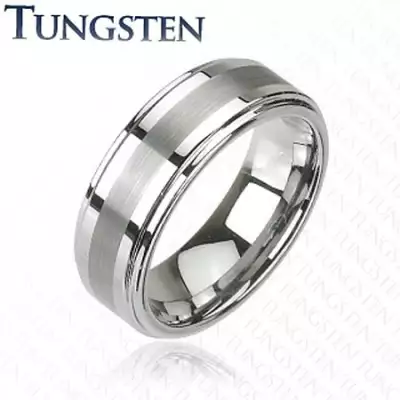Tungsten gyűrű sötétszürke árnyalatban, fényes csiszolt középső sáv, 8 mm - Nagyság_ 69