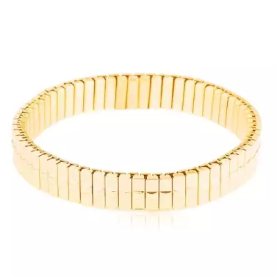 Acél karkötő arany árnyalatban, keskeny részek négyzettel a közepében