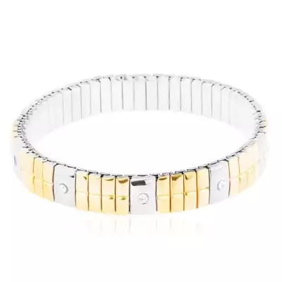 316L acél karkötő, kétszínű, keskeny és széles téglalapok, cirkóniák, bevágások