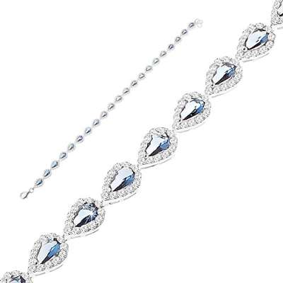 Csillogó karkötő, 925 ezüst - kék cirkónia könnycseppek átlátszó szegéllyel 