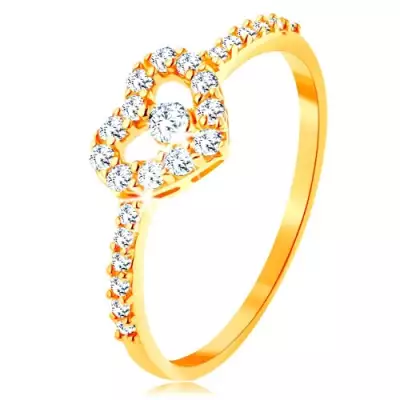 585 arany gyűrű - cirkóniás szárak, fénylő szív körvonal cirkóniákból - Nagyság_ 61