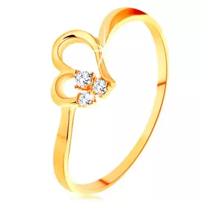 14K sárga arany gyűrű - szabálytalan szív körvonal, átlátszó cirkóniák - Nagyság_ 60