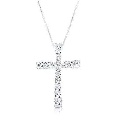 925 ezüst nyakék, nyaklánc medállal, latin kereszt cirkóniákkal díszítve