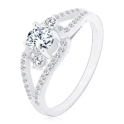925 ezüst gyűrű, szétválasztott szárak, három kerek cirkónia - Nagyság_ 58