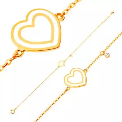 Karkötő 14K sárga aranyból, medál - szív fehér fénymázzal, cirkónia