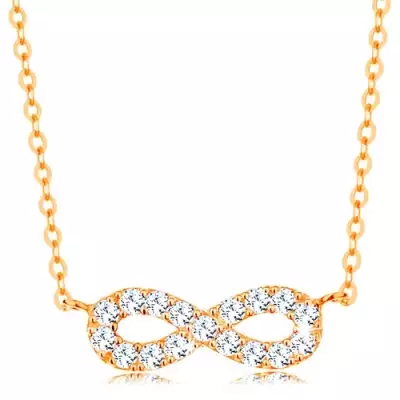 Nyaklánc 14K sárga aranyból - végtelen szimbólum átlátszó cirkóniákkal, lánc