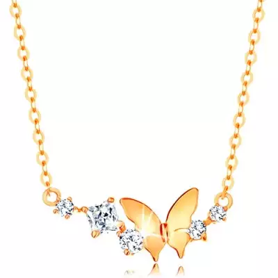 585 arany nyakék - vékony nyaklánc, pillangó és ív átlátszó cirkóniákból