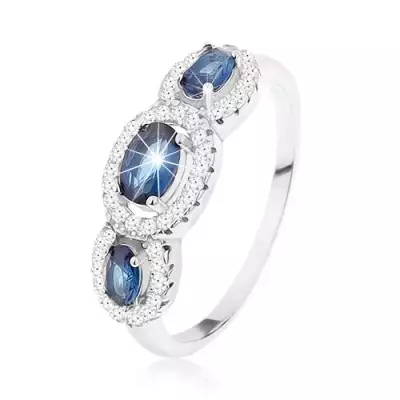 925 ezüst gyűrű, három sötétkék ovális cirkónia szegélyekben - Nagyság_ 68