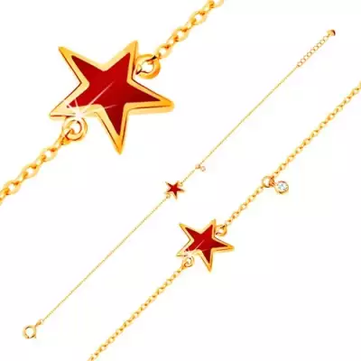 585 arany karkötő - piros fénymázas csillag és átlátszó cirkónia, vékony lánc