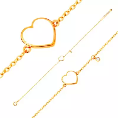 585 arany karkötő - fehér fénymázas szív és átlátszó cirkónia, vékony lánc