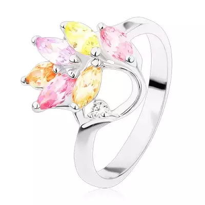 Gyűrű fényes szárakkal, színes cirkóniás levelek egy ágon - Nagyság_ 54