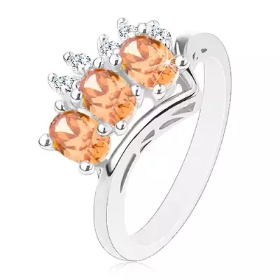 Gyűrű ezüst színben, narancssárga oválisok és kerek, átlátszó cirkóniák - Nagyság_ 54