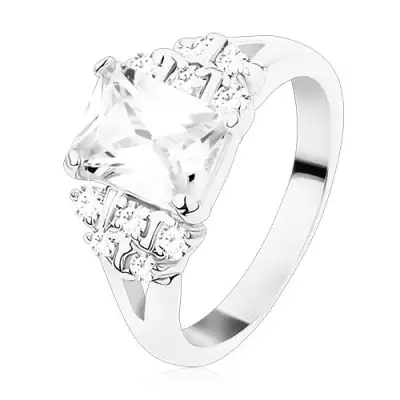 Gyűrű szétválasztott szárakkal, átlátszó szögletes cirkónia, kerek cirkóniák - Nagyság_ 53