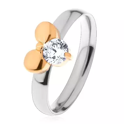 Gyűrű sebészeti acélból, kétszínű, masni és átlátszó kerek cirkónia - Nagyság_ 55