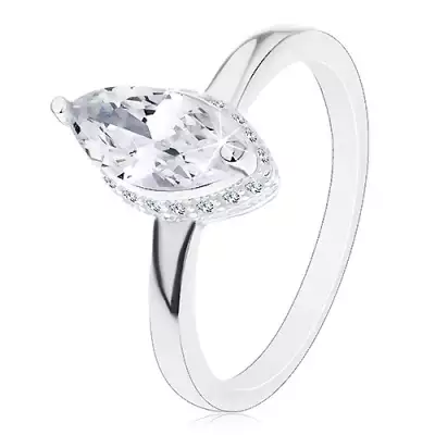 925 ezüst gyűrű, búzaszem cirkónia átlátszó változatban díszes foglalatba helyezve - Nagyság_ 50