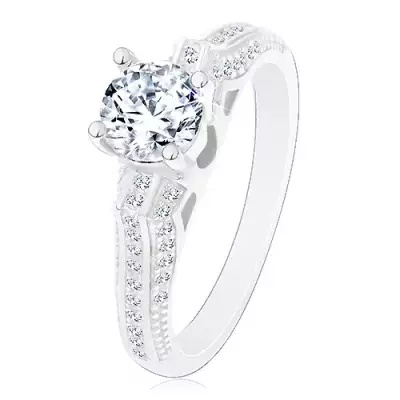 Eljegyzési gyűrű, 925 ezüst, csillogó szárak vékony vonalakkal, átlátszó cirkónia - Nagyság_ 59