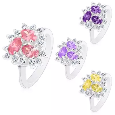 Gyűrű ezüst színben, három csiszolt ovális cirkónia, átlátszó szegély - Nagyság_ 54, Szín: Világossárga