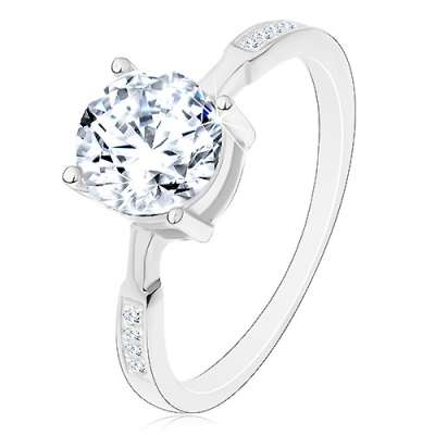 925 ezüst gyűrű, kerek cirkónia átlátszó színben, cirkóniák a szárakon - Nagyság_ 49